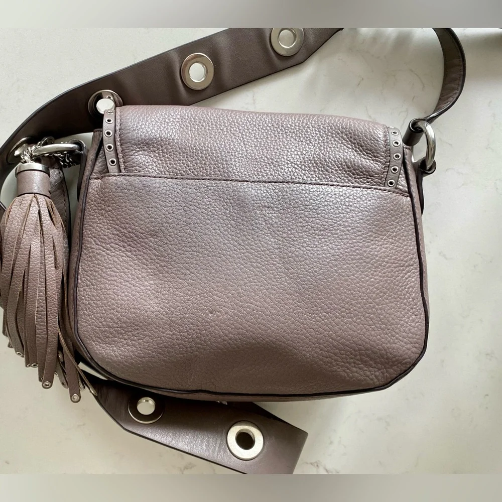 Michael Kors Brooklyn Leather Medium Crossbody Saddle Bag with Studs and…